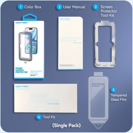 Vention Protector de Pantalla Cristal Templado KUKTCA-30 para iPhone 15 Pro + Herramienta Instalación Antipolvo